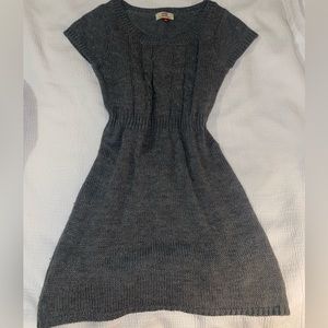 CABLE KNIT CAP SLEEVE BABYDOLL SWEATER A-LINE DROP WAIST MINI DRESS